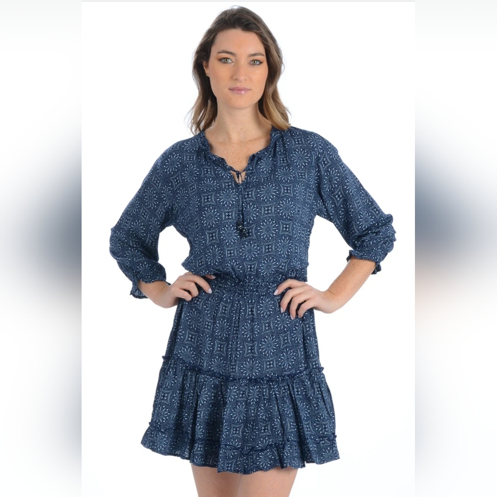 Walker & Wade Womens Ibiza Mini Dress, Deep Indigo Medallion - Size Small S Nwot